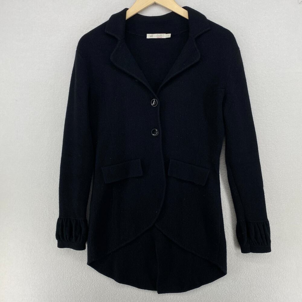 RAFFI Sweater Womens M Cashmere Button Front Cardigan Notch Collar Blazer Black